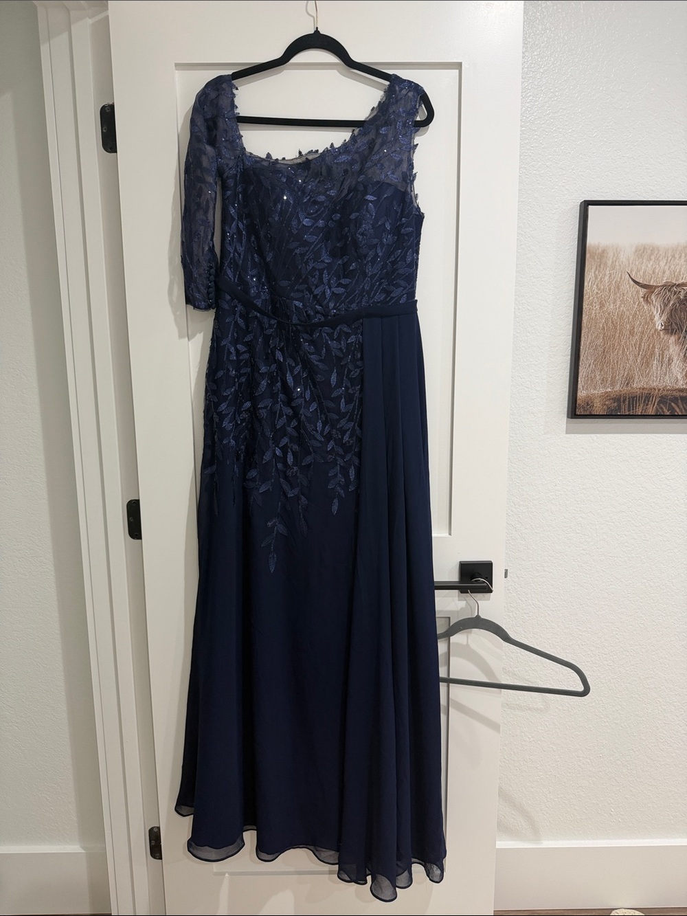 JJs House Navy Appliqué Lace Maxi Dress